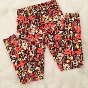 Lularoe Women’s One Size Orange Floral Leggings